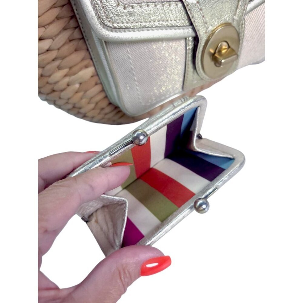 Vintage COACH Legacy Multicolor Straw Basket and gold Turnlock Wallet Set - Picture 13 of 14